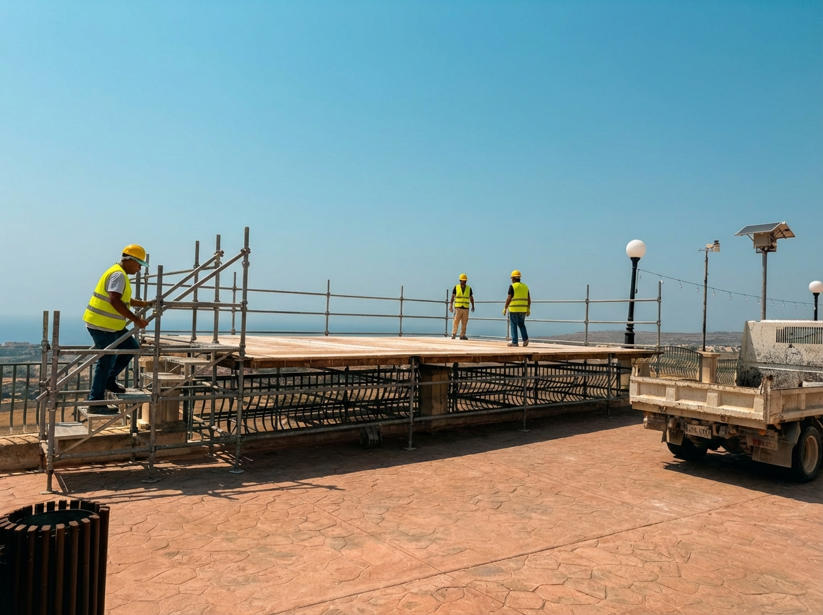 Scaffolding work on rooftop terrace